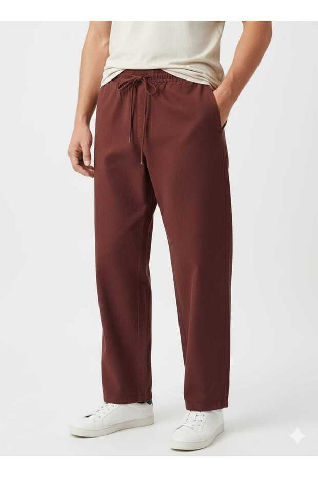 Unisex Baggy 100% Cotton Comfortable Cooling Linen Trousers with Pockets and Elastic Waist