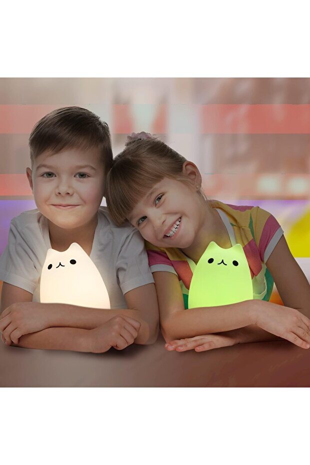 NeoJoy White Cat Lamp - Remote Control Silicone Kitty Night Light (Rechargeable)