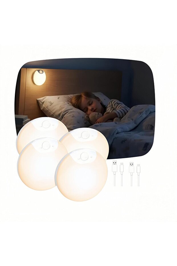 LINÉOCT Motion Sensor Stair Lights Indoor 4-Pack, Rechargeable Wireless, Magnetic Mount, Dimmable