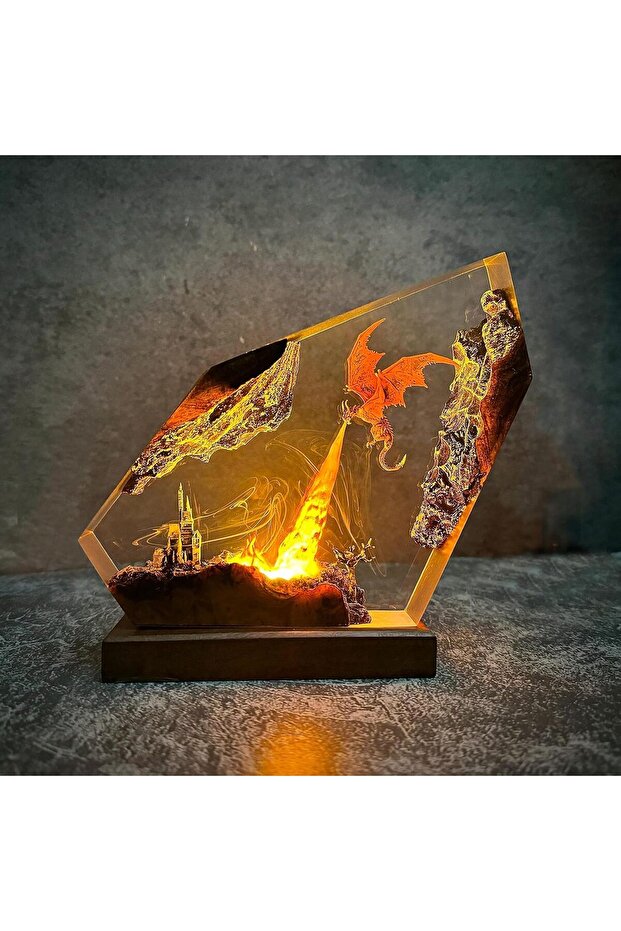 Lava Dragon Lamp - Handmade Epoxy Resin RGB 3D Fire Dragon Table Lamp
