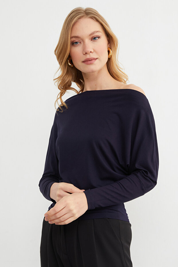 Basic Kayık Yaka Yarasa Kol Bluz - 2