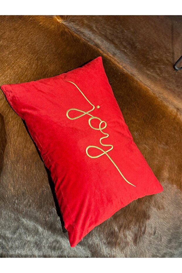 Husă pentru pernă brodată Joy, roșu - 1