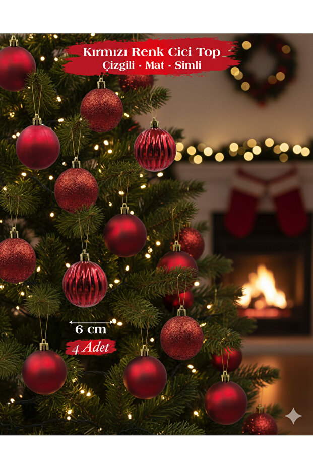 6 cm – Matte Glitter Embossed Red Christmas Ball Ornament Set of 12 Decorative Tree and Party Ornaments
