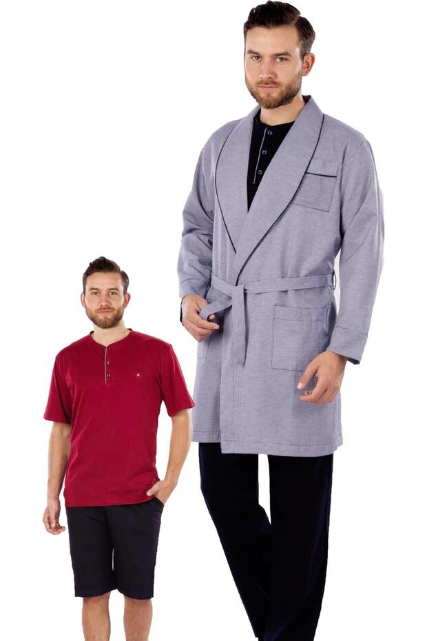 Boxed Dowry Men's 5-Piece Pajama Set, Short-Sleeve Pajama Set, Long-Sleeve Pajama Set, and Robe