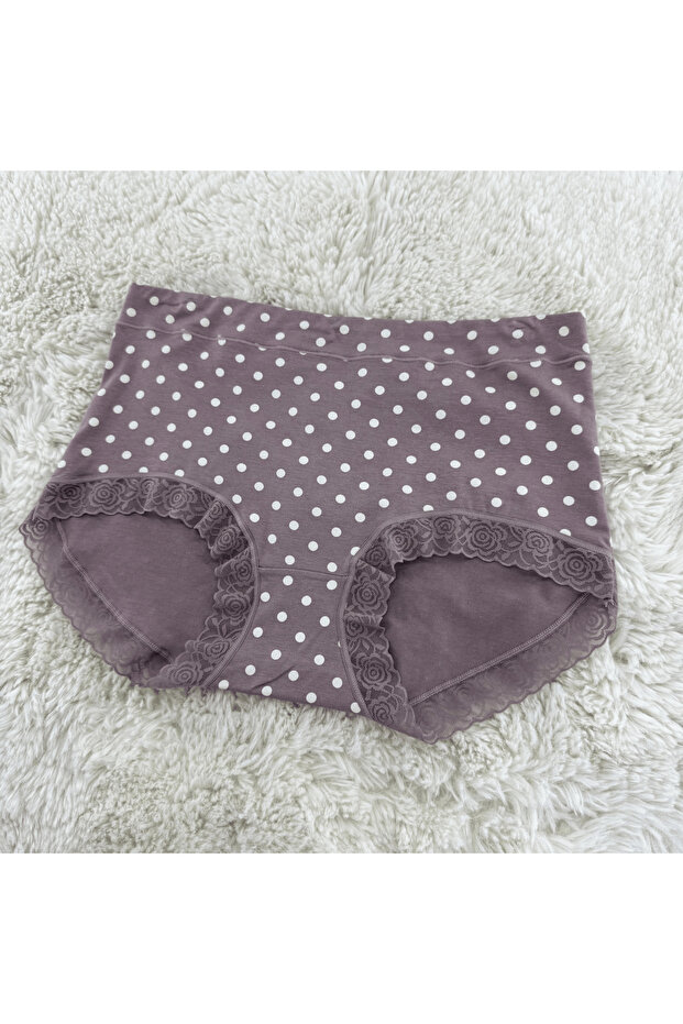 Polka Dot Patterned Lace High Waist Women's Panties
