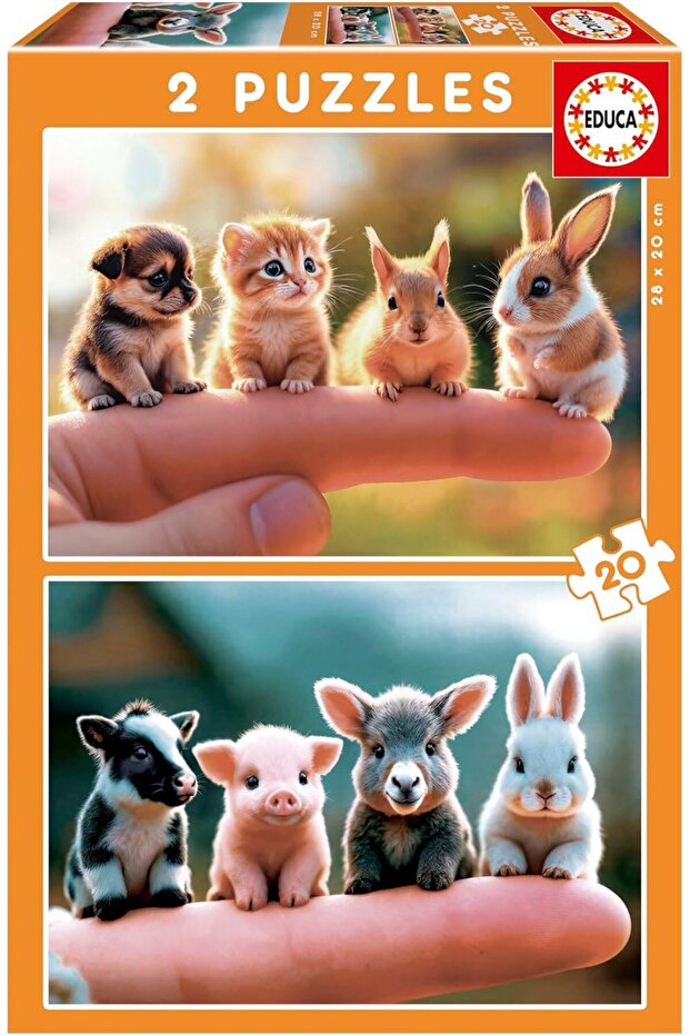 - Set of 2 Children's Puzzles with 20 Pieces - Babies Animals