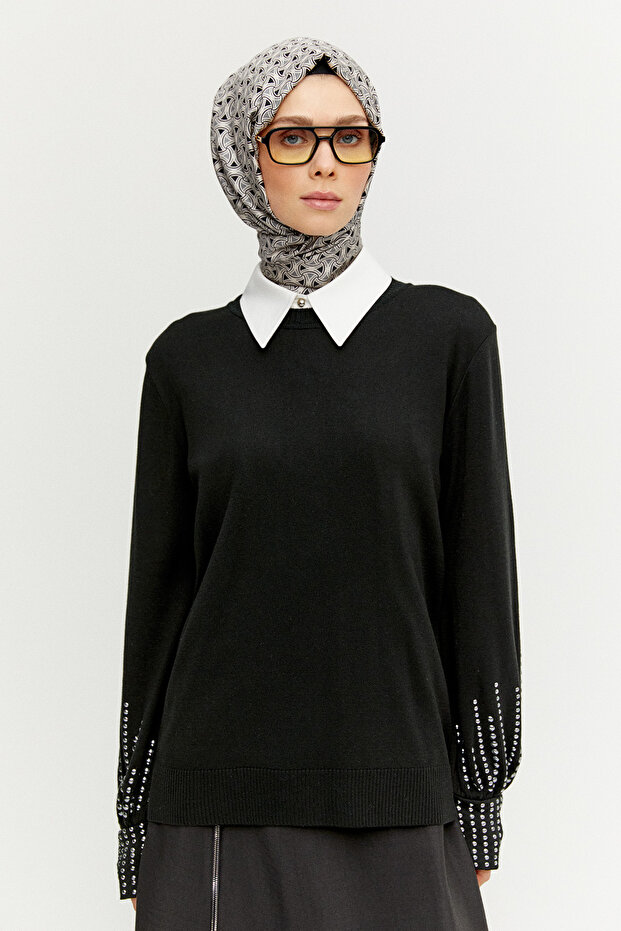 Taş Detaylı Triko Bluz - 7