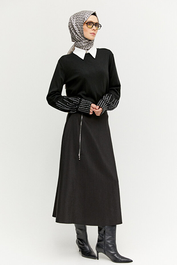 Taş Detaylı Triko Bluz - 3