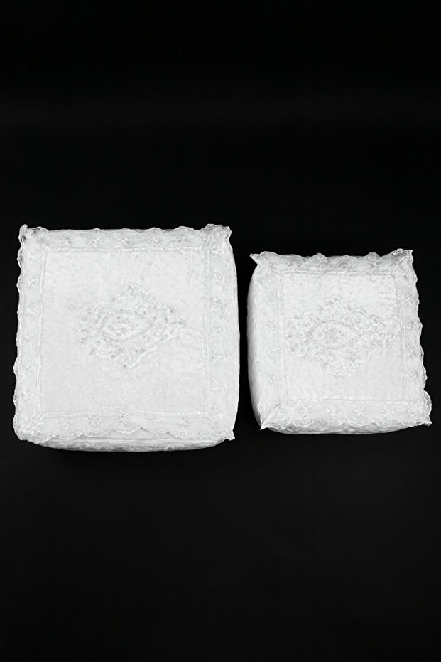 Nergis Kadife 2-Piece (40X40/30X35) Lace Pillowcase Set Dowry Gift Engagement Wedding Bride Groom Gift Box