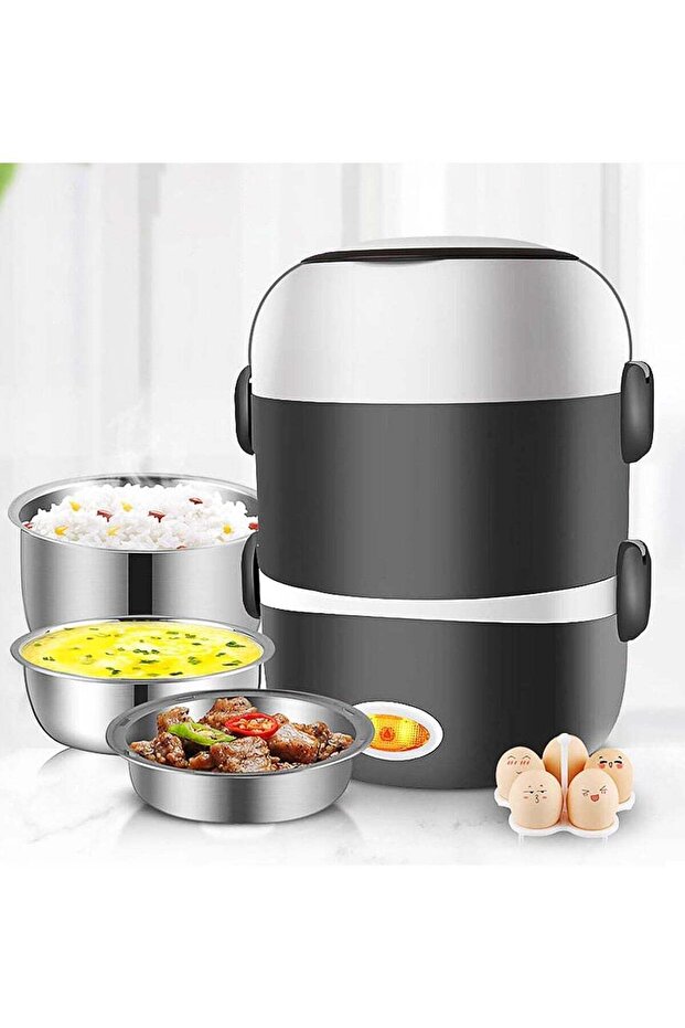 2 Layers Electric Warmer Lunch Box (2 L) - Black & White
