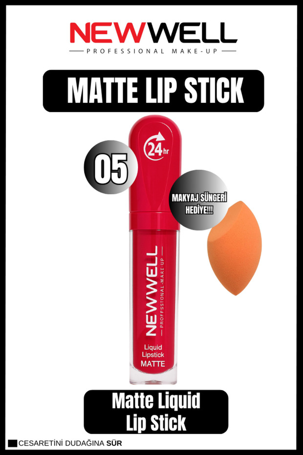 Newwell Liquid Lip Stick 05 + Makeup Sponge Gift