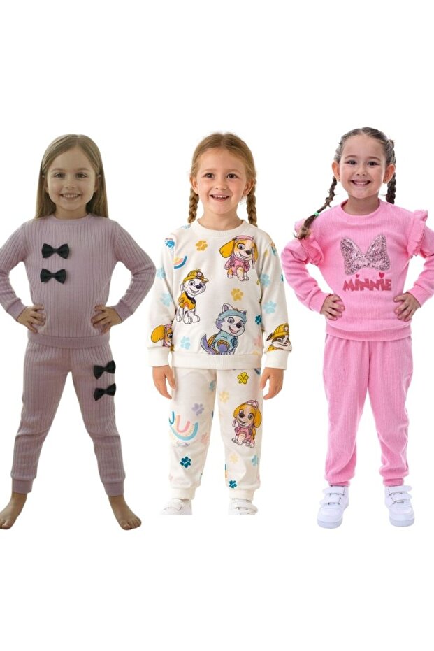 3 Pieces Cotton Transitional Girls' Top and Bottom Seasonal Set