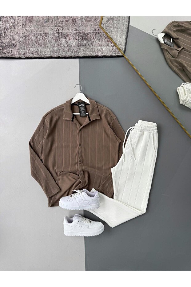 Ottoman Brown Shirt + White Pants 2-Piece Set