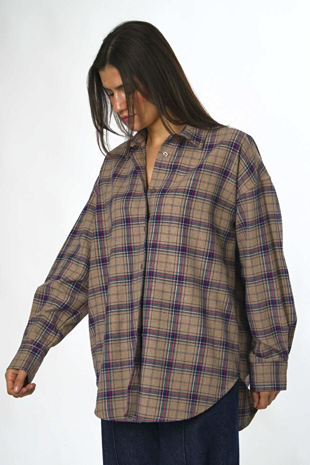 Kadın Oversize Ekose Gömlek - 6