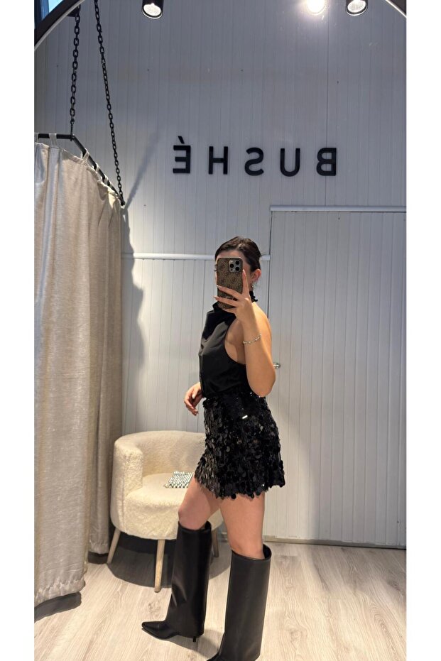 PULLU PAYETLİ ŞORT ETEK - 4