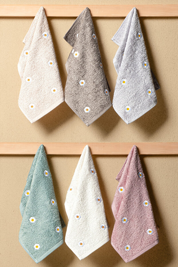 Lina 6-Piece 30X50, 100% Cotton Bamboo, Embroidered Kitchen & Hand Towel Set – Soft, Absorbent and Durable