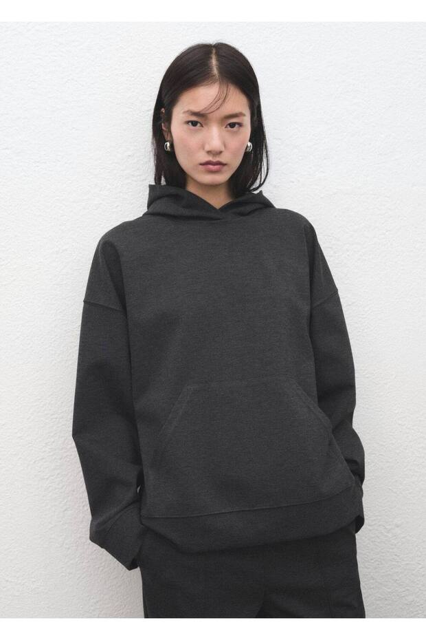 Kapüşonlu kırçıllı triko sweatshirt - 1