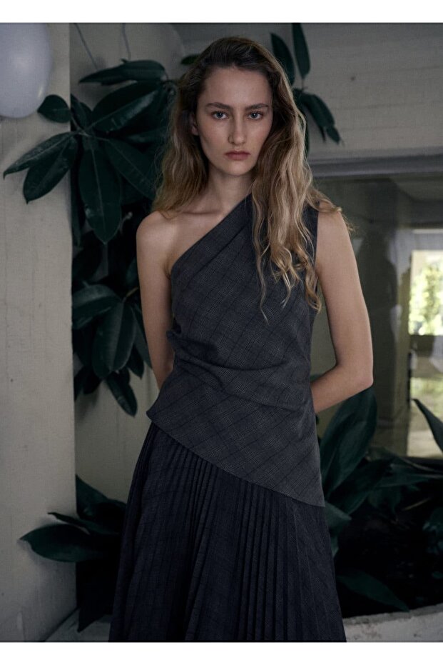 Asimetrik kareli bluz - 1