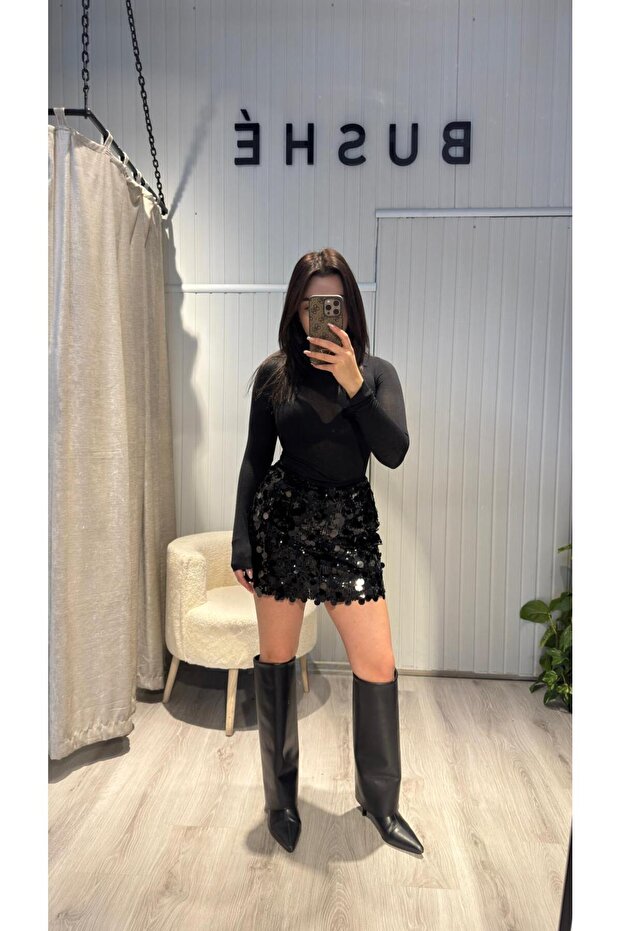 PULLU PAYETLİ ŞORT ETEK - 5