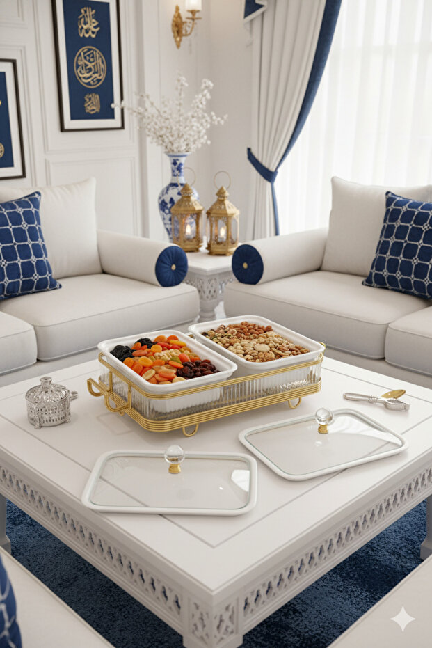 سخان بوفية صحن تقديم الطعام مستطيل ثنائي 12 سم بتصميم فريد وأنيق - 4