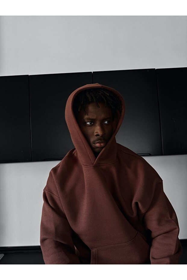 Oversized Hooded Sweatshirt White Unisex Thick Fabric Winter Hoodie Kangaroo Pocket