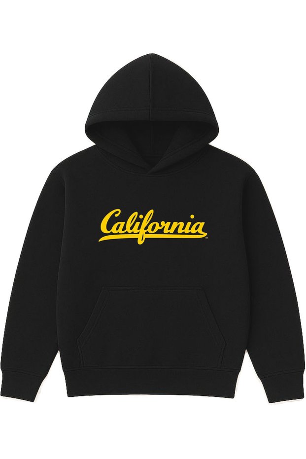 Yellow California Design Printed Oversized Black Hooded Sweatshirt