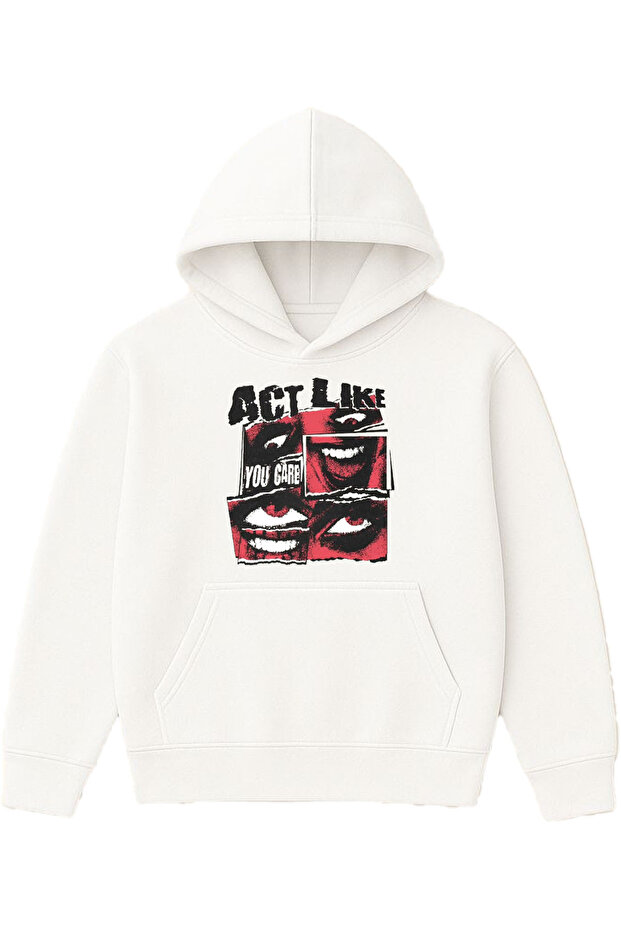 Act Like Tasarım Printed Oversized White Hooded Sweatshirt