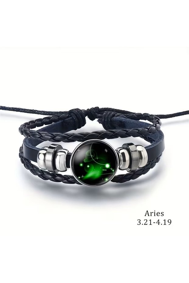 Night-Glowing Aries Zodiac Sign, Adjustable Faux Leather Bracelet, Suitable for Both Men and Women