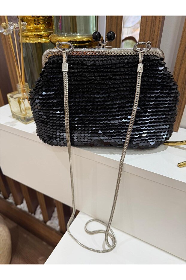 Siyah Pullu Burslu Çanta - 5