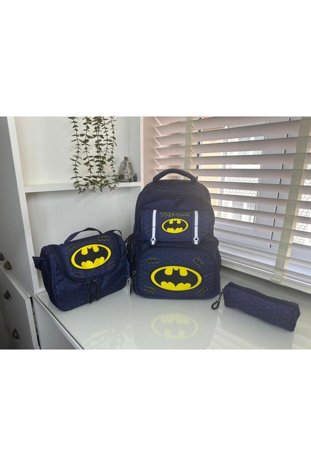 2026 Bat Character Patterned the Bat Boys' Primary School Bag with Nutrition Sponge and Pencil Holder, Set of 3