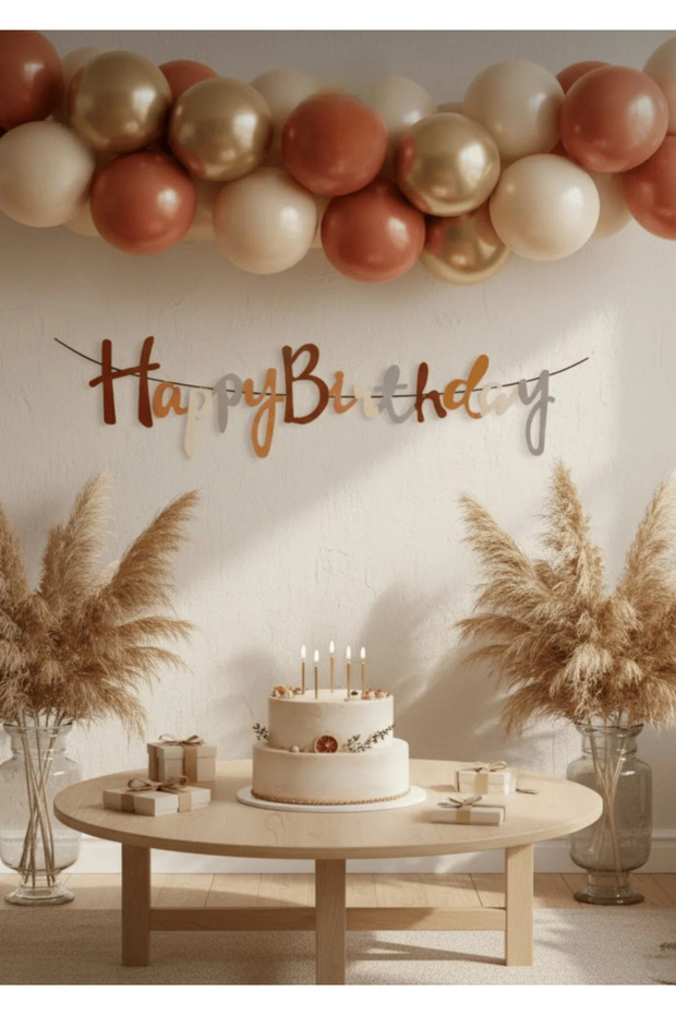 Retro Soft Gold Birthday Decoration Set – Balloon Decoration & Table Background Concept