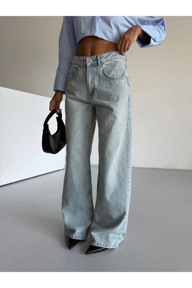 Light Blue High Waist Wide Leg Jean Trousers
