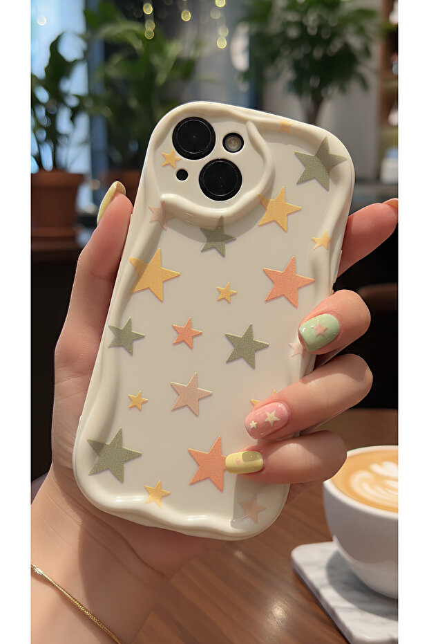 حافظة آيفون 14 من آبل بنمط النجوم الباستيل وحواف متموجة - مع حماية للكاميرا - 1