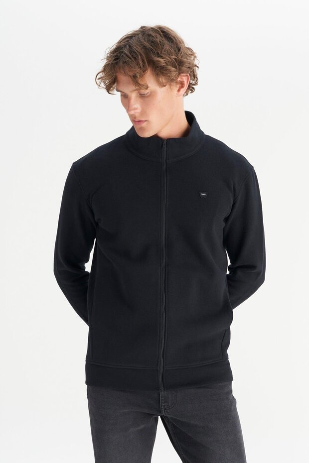 Cotton Relaxed Fit Stand Collar Zippered Thessaloniki Knit Sweatshirt