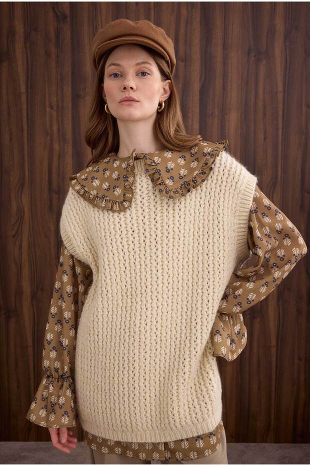 Bisiklet Yaka Süveter Kemik - 6