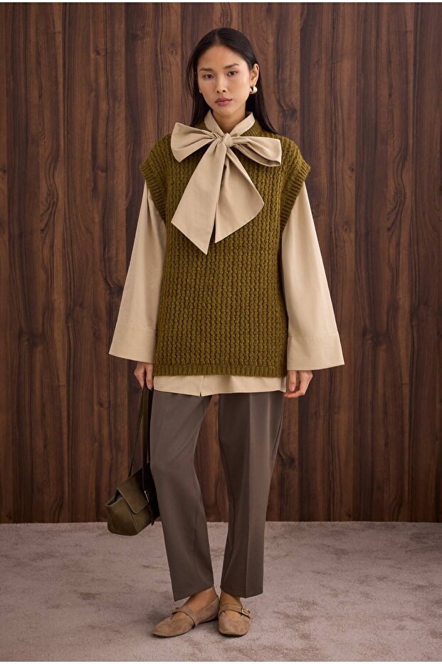 Bisiklet Yaka Süveter Yosun - 3