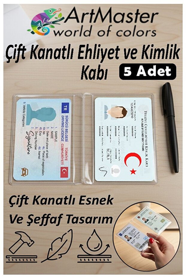 Driver's License and Id Holder Double Flap 5 Pieces Transparent Soft Id Case Protective Sleeve Clear Thin C