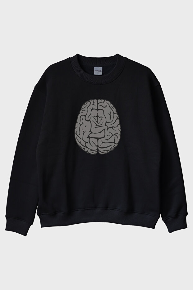 سترة مطبوع سوداء اللون ذات ياقة دائرية من Brain Graphic