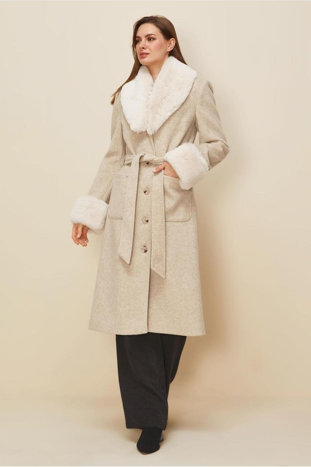 Coat with Belt and Fur Detail 90613