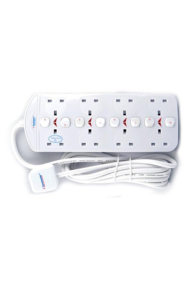 8 Way Double Side UK Power Extension Socket With Individual Switches 5M 1.25mm2 Cable 13A Plug