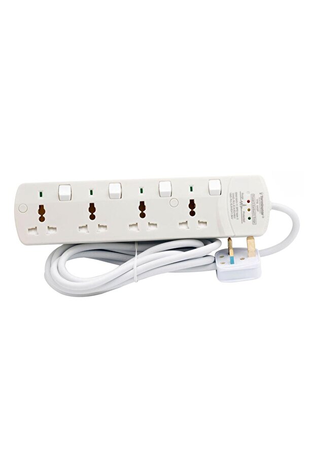 4 Way Power Extension Socket With 3 LED Surge Protection Individual Switches & Indicators 5M 13A
