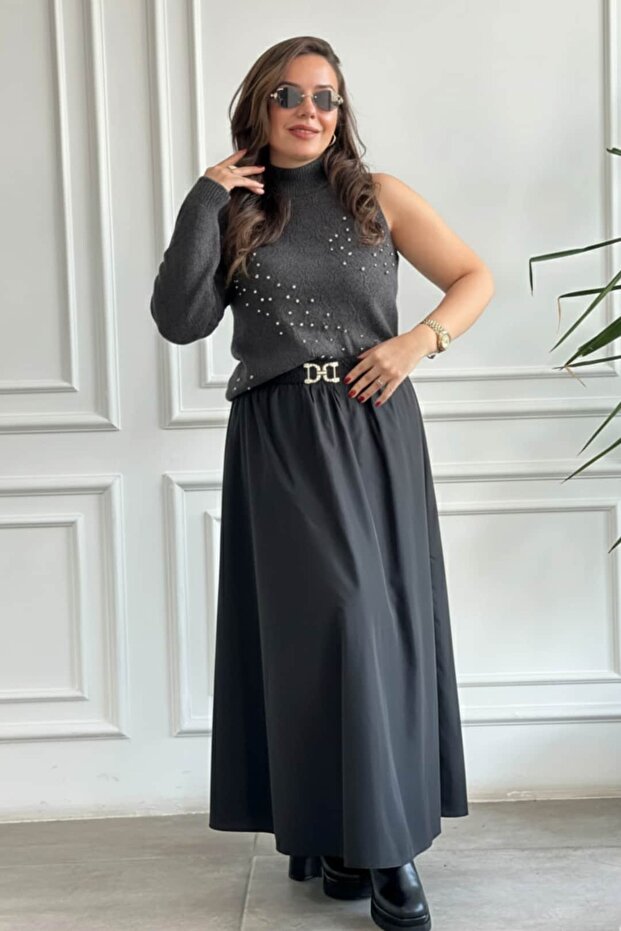 One-Shoulder Pearl Detailed Knitwear Sweater