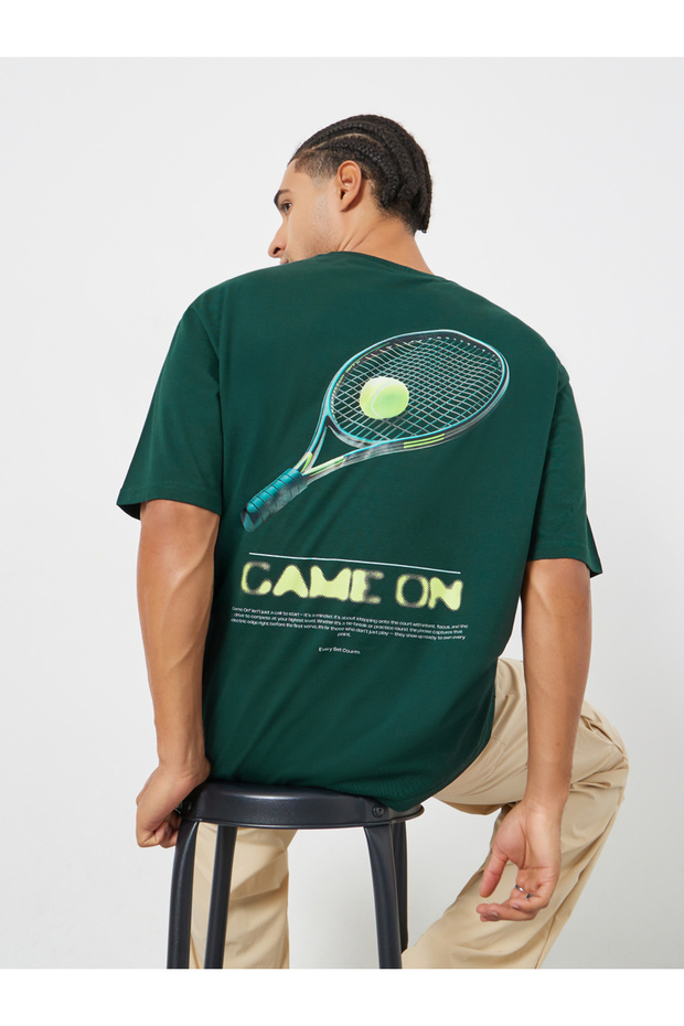 Men Green Oversized Tennis Graphic Jersey T-Shirt
