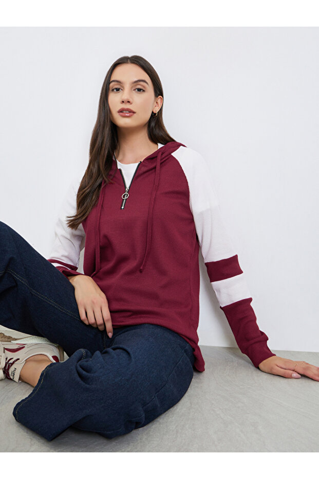 Burgundy Raglan Sleeve Hoodie