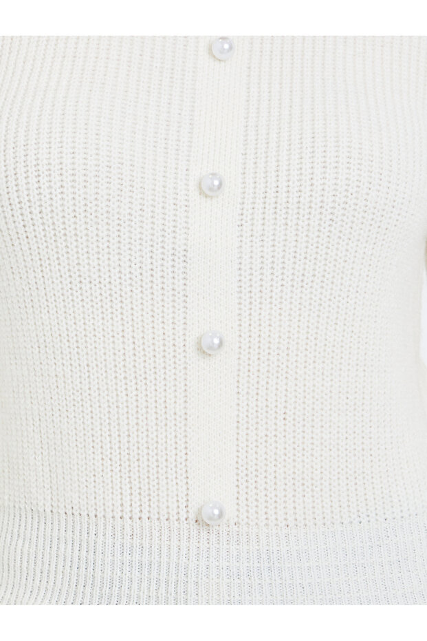 سترة صوفية سادة بأزرار أمامية وحافة مكشكشة - 3