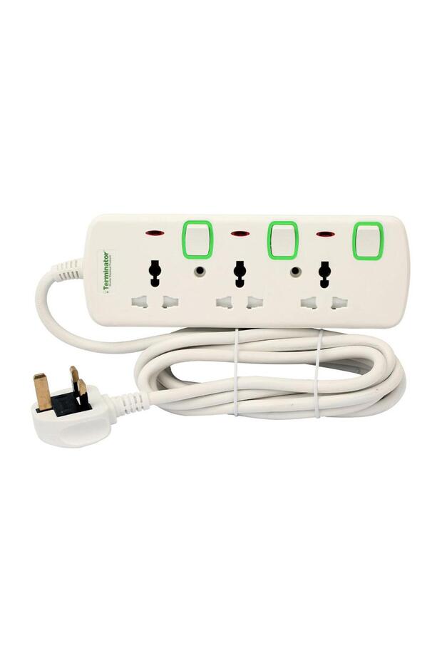 Terminator 3 Way Universal Power Extension Socket 3M,Individual Switch/Indicator