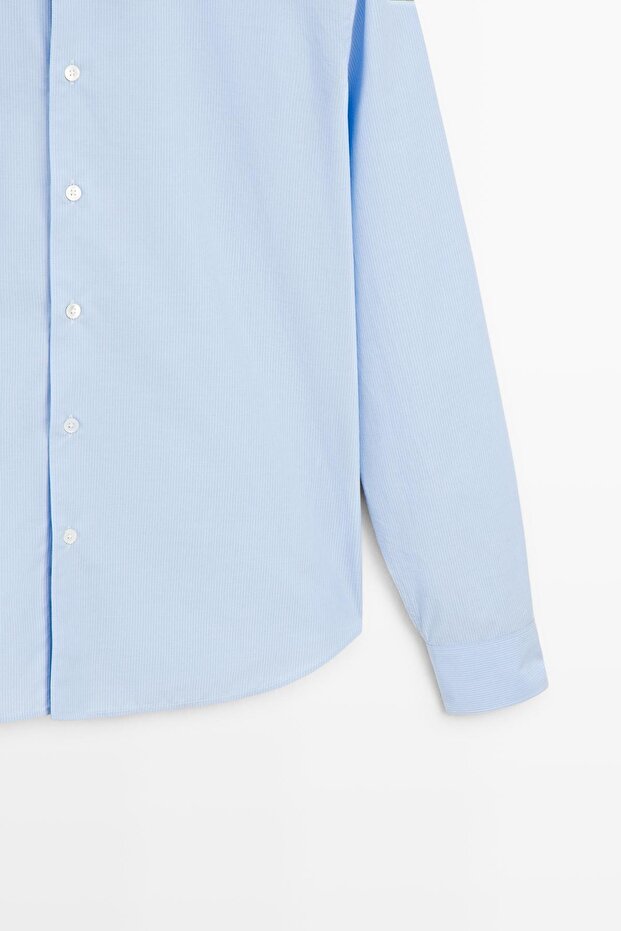 Regular fit çizgili poplin gömlek - 7