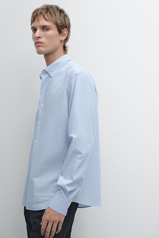 Regular fit çizgili poplin gömlek - 4