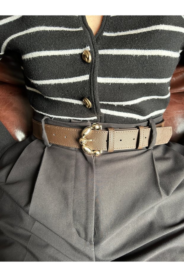 Lull Daisy Patterned Women's Gold Buckle Belt Jacket Belt Dress Belt Trouser Belt