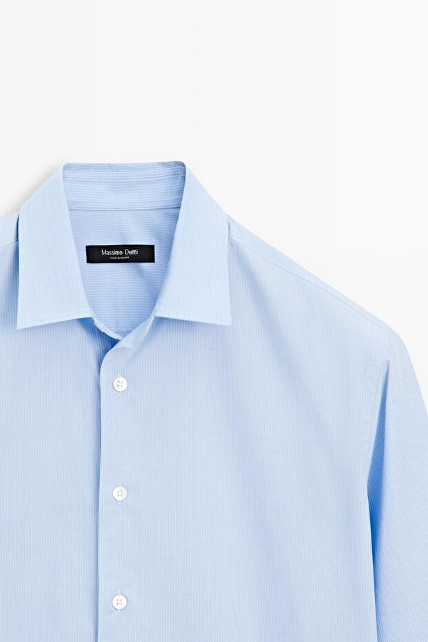 Regular fit çizgili poplin gömlek - 6